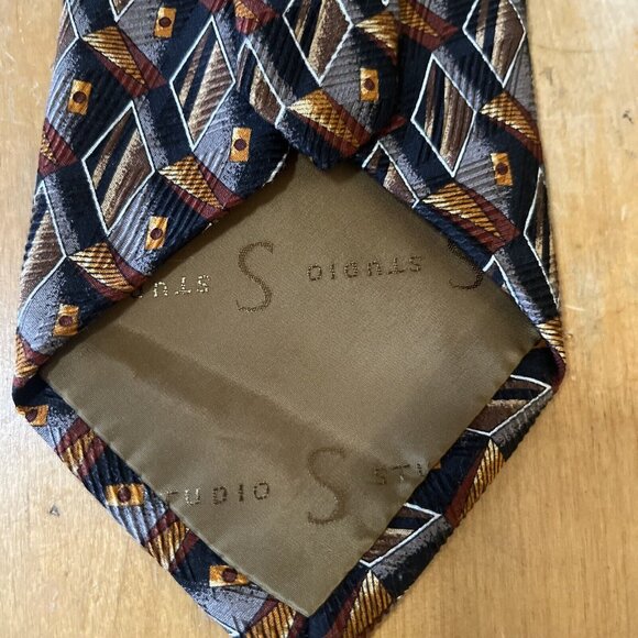 Robert Talbott for Arthur A Adler 100% Silk Neck Tie USA Black brown Gray Print - Picture 5 of 6